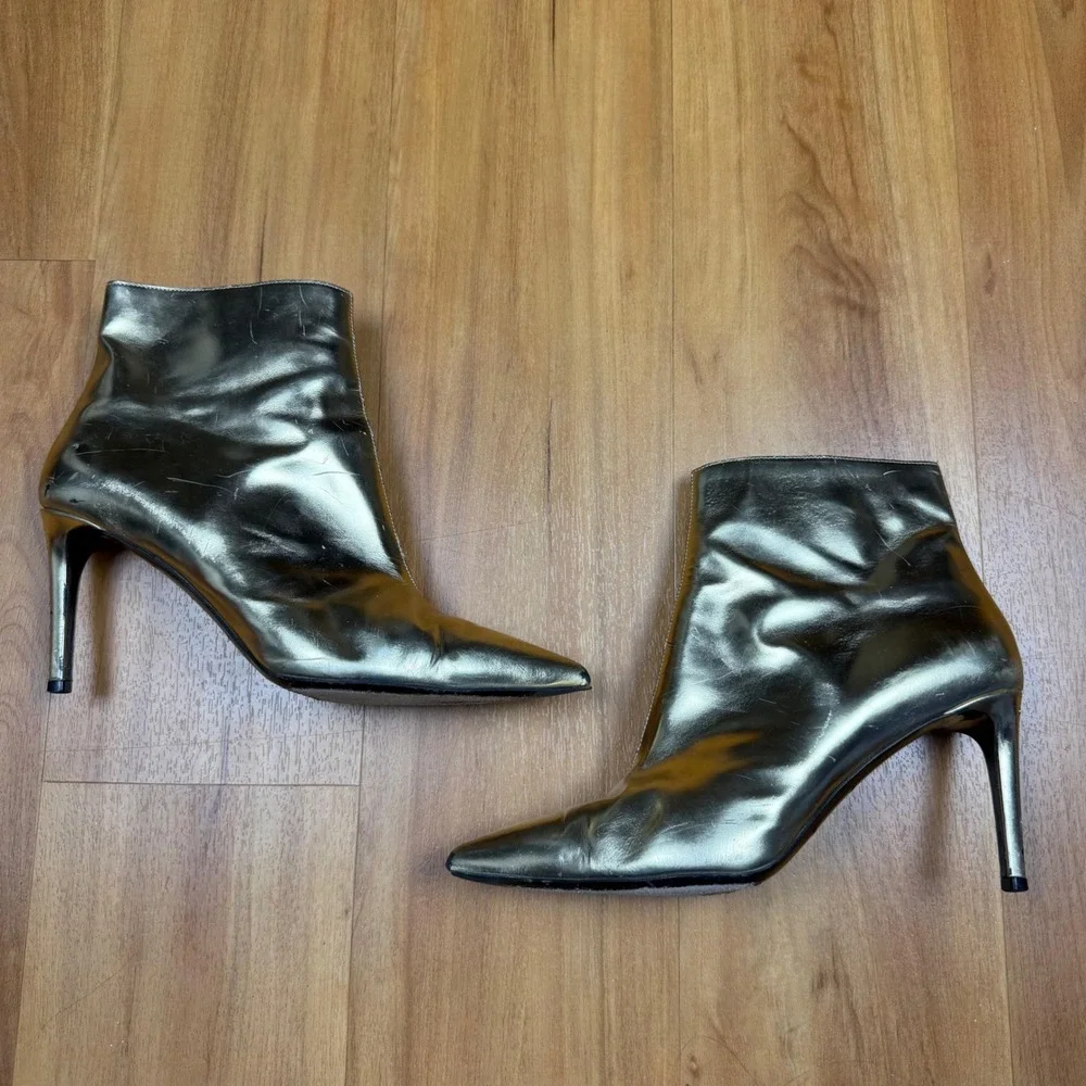 Balenciaga Paris Metallic Gold Leather Pointed ToeStiletto Ankle Boots 433245 40